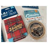 New Camper Themed Drink Coozies, Drink Coasters, Bottle Opener