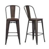 StyleWell Finwick Matte Gunmetal Backed Bar Stool with Dark Wood Seat (Set of 2) Customer Returns See Pictures