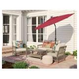 Hampton Bay 9 ft. Aluminum Market LED Solar Tilt Patio Umbrella in Chili