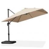 PURPLE LEAF 10 ft. Octagon Aluminum Outdoor Patio Cantilever Umbrella Offset 360° Rotation Umbrella with Base, Beige