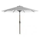 WESTIN OUTDOOR Tristen 9 ft. Stripe Market Table Patio Umbrella with Tilt and Crank in Gray/White Stripe