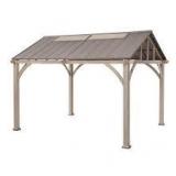 Hampton Bay Lindmoore 11 ft. x 13 ft. Taupe Pitched Roof Hard Top Gazebo