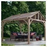Hampton Bay Lindmoore 11 ft. x 13 ft. Taupe Pitched Roof Hard Top Gazebo