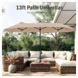 13 ft. Steel Market 8-Color Solar LED Lights Patio Umbrella in Beige