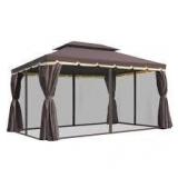 10 ft. x 13 ft. Coffee Aluminum Frame Soft Top Outdoor Patio Gazebo with Polyester Curtains and Air Venting Screens