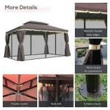 10 ft. x 13 ft. Coffee Aluminum Frame Soft Top Outdoor Patio Gazebo with Polyester Curtains and Air Venting Screens
