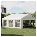 Outsunny 20 ft. x 20 ft. White Wedding Tent and Carport, Portable Garage with Removable Sidewalls, Large Outdoor Canopy