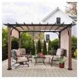 Sunjoy Neuralia 11 ft. x 11 ft. Steel Pergola with Natural Wood Looking Finish and Adjustable Tan Shade