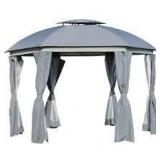 Outsunny 12 ft. x 12 ft. Grey Hexagon Patio Gazebo Canopy with Net Sidewalls