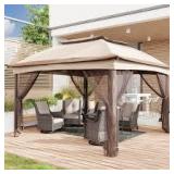 JOYSIDE 11 ft. x 11 ft. Beige Steel Pop-up Gazebo with Mosquito Netting