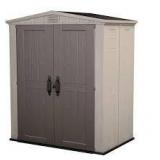 KETER Factor 6 ft. W x 3 ft. D Outdoor Durable Resin Plastic Storage Shed with Double Doors, Taupe and Brown (22.9 sq. ft.)
