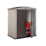 KETER Factor 6 ft. W x 3 ft. D Outdoor Durable Resin Plastic Storage Shed with Double Doors, Taupe and Brown (22.9 sq. ft.)