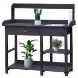 VEIKOUS 47.9 in. H x 42.1 in. W x 15.3 in. D Dark Grey Wooden Garden Potting Bench Table with Removable Stainless Sink & Drawer