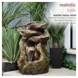 Alpine Corporation WIN1118 Indoor Floor Rainforest Log Fountain with LED Lights, 5-Tier Waterfall Garden Fountain 22", Brown