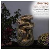 Alpine Corporation WIN1118 Indoor Floor Rainforest Log Fountain with LED Lights, 5-Tier Waterfall Garden Fountain 22", Brown