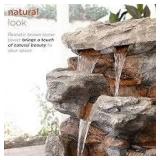 Alpine Corporation WIN1118 Indoor Floor Rainforest Log Fountain with LED Lights, 5-Tier Waterfall Garden Fountain 22", Brown