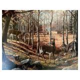 Museum Sealed Signed and Limited (20/777) Ken Zylla "Indian Summer Showdown" - Rutting Whitetails Art Print with Printing Plate Piece in a 29" x 34" Frame