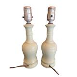 Vintage Pair of 11" Porcelain Lamps with Beautiful Floral Design