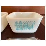 Vintage pair of Pyrex Blue and White Rooster Containers in Nice Condition