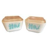 Vintage pair of Pyrex Blue and White Rooster Containers in Nice Condition