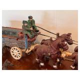 RARE Vintage Cast Iron Toys - Horse Drawn Keg Cart with Drivers and Barrels/Fireman Fire Pumper Wagon Horse Drawn Toy/Cast Iron Canon