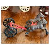 RARE Vintage Cast Iron Toys - Horse Drawn Keg Cart with Drivers and Barrels/Fireman Fire Pumper Wagon Horse Drawn Toy/Cast Iron Canon