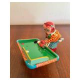 RARE 1950s Rosko Mechanical TPS Lucky Monkey Playing Billiards Pool Tin Wind Up Toy in Excellent Condition