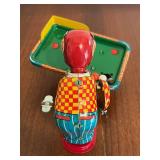 RARE 1950s Rosko Mechanical TPS Lucky Monkey Playing Billiards Pool Tin Wind Up Toy in Excellent Condition