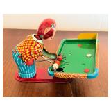 RARE 1950s Rosko Mechanical TPS Lucky Monkey Playing Billiards Pool Tin Wind Up Toy in Excellent Condition