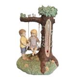 Vintage 12" Boy and Girl on Swing Thermometer in Working Condition