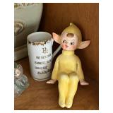 Neat Vintage Knick Knacks including Yellow Lefton Pixie Elf (Shelf Contents Only)