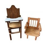 Vintage Pair of Wooden Doll Chairs in Good Condition