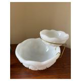 Vintage Anchor Hocking 409 Baking Dish & 1940s Kemple McKee Press Cut Milk Glass Chip & Dip Set