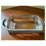 Vintage Anchor Hocking 409 Baking Dish & 1940s Kemple McKee Press Cut Milk Glass Chip & Dip Set
