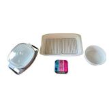 Vintage CorningWare 15" Roaster with 2-Section Wire Rack/Royal Buffet 2.5QT Saucepan w/ Cover & Candlewarmer/1.6 Liter Casserole Dish
