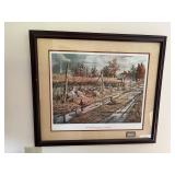 Museum Sealed Ken Zylla Limited Edition (147/777) and Signed "The Old Gutvold Place" - Pheasants Art Print with Printing Plate Piece in a 29.5" x 34" Frame