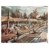 Museum Sealed Ken Zylla Limited Edition (147/777) and Signed "The Old Gutvold Place" - Pheasants Art Print with Printing Plate Piece in a 29.5" x 34" Frame