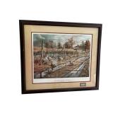 Museum Sealed Ken Zylla Limited Edition (147/777) and Signed "The Old Gutvold Place" - Pheasants Art Print with Printing Plate Piece in a 29.5" x 34" Frame
