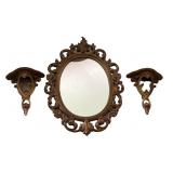 Vintage Burwood Products Syroco Ornate Wall Mirror & Pair of Syroco Wall Sconces