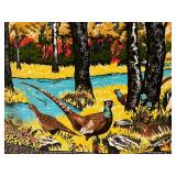Vintage Vibrant Velvet-Like Pheasants Wall Tapestry (39" x 55") in Good Condition
