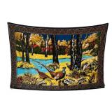 Vintage Vibrant Velvet-Like Pheasants Wall Tapestry (39" x 55") in Good Condition
