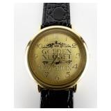 Gold Nugget Laughlin yellow plated stainless steel Quartz Analog watch. New Battery Installed. Comes in its Original Packaging