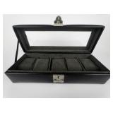 Wolf Designs Inc. Black Leather 5 Slot Watch Case. Locks with Keys.