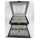 SONGMICS 20 Slot Black Leather Watch Case with Pull-out Drawer