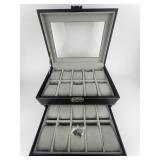 SONGMICS 20 Slot Black Leather Watch Case with Pull-out Drawer