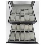 20 Slot Black Leather Watch Case with Pull-out Drawer