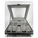 20 Slot Black Leather Watch Case with Pull-out Drawer