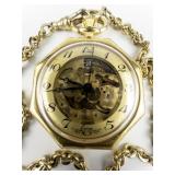 unisex Ermex  gold tone base metal Open Face Mechanical Pocket Watch with Chain. 17 Jewels. Incabloc. Winds.