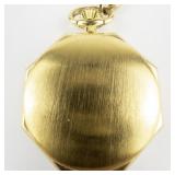 unisex Ermex  gold tone base metal Open Face Mechanical Pocket Watch with Chain. 17 Jewels. Incabloc. Winds.