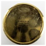 unisex Ermex  gold tone base metal Open Face Mechanical Pocket Watch with Chain. 17 Jewels. Incabloc. Winds.